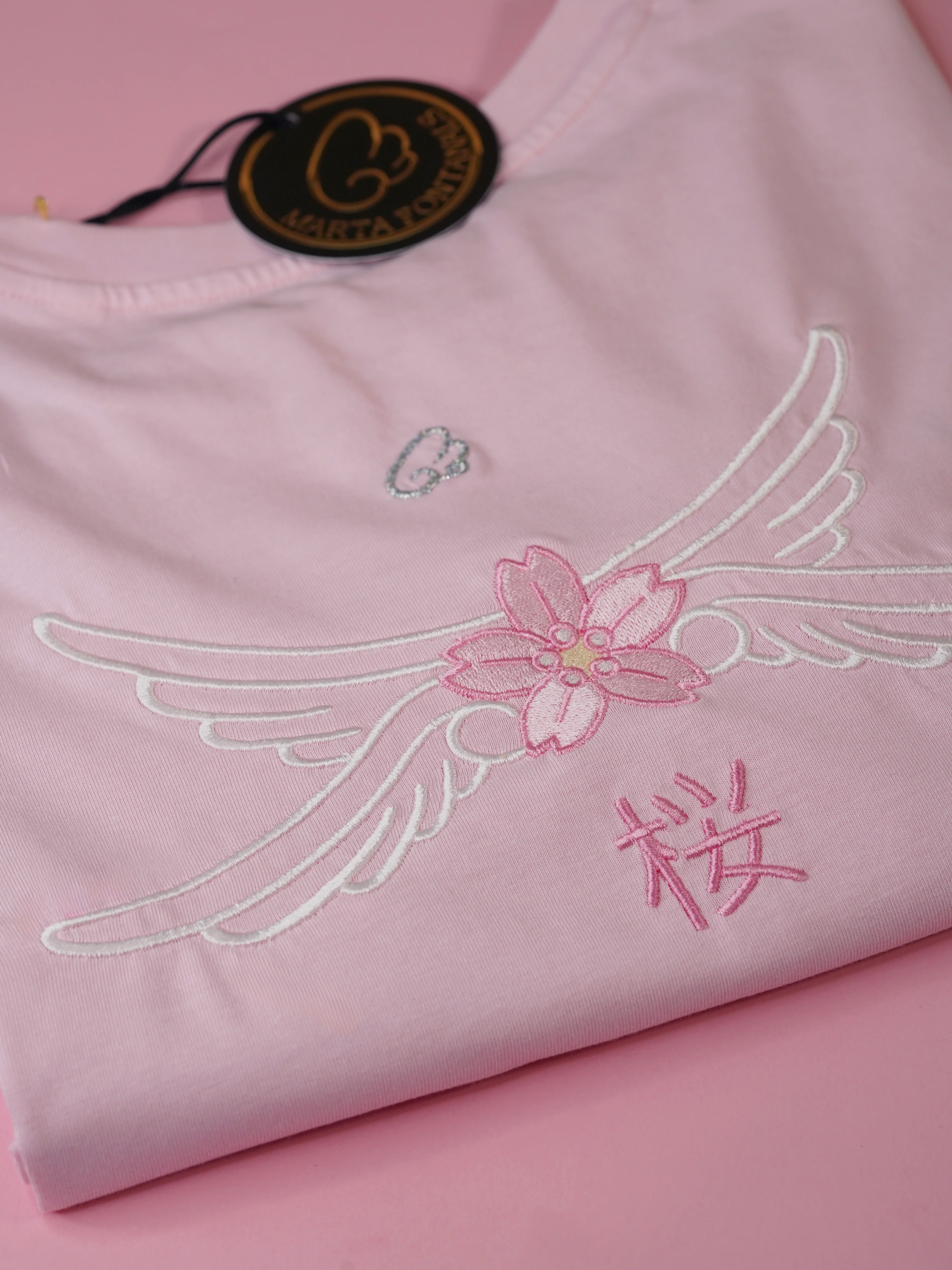 Sakura wings Embroidery T-shirt (pink) - Image 5