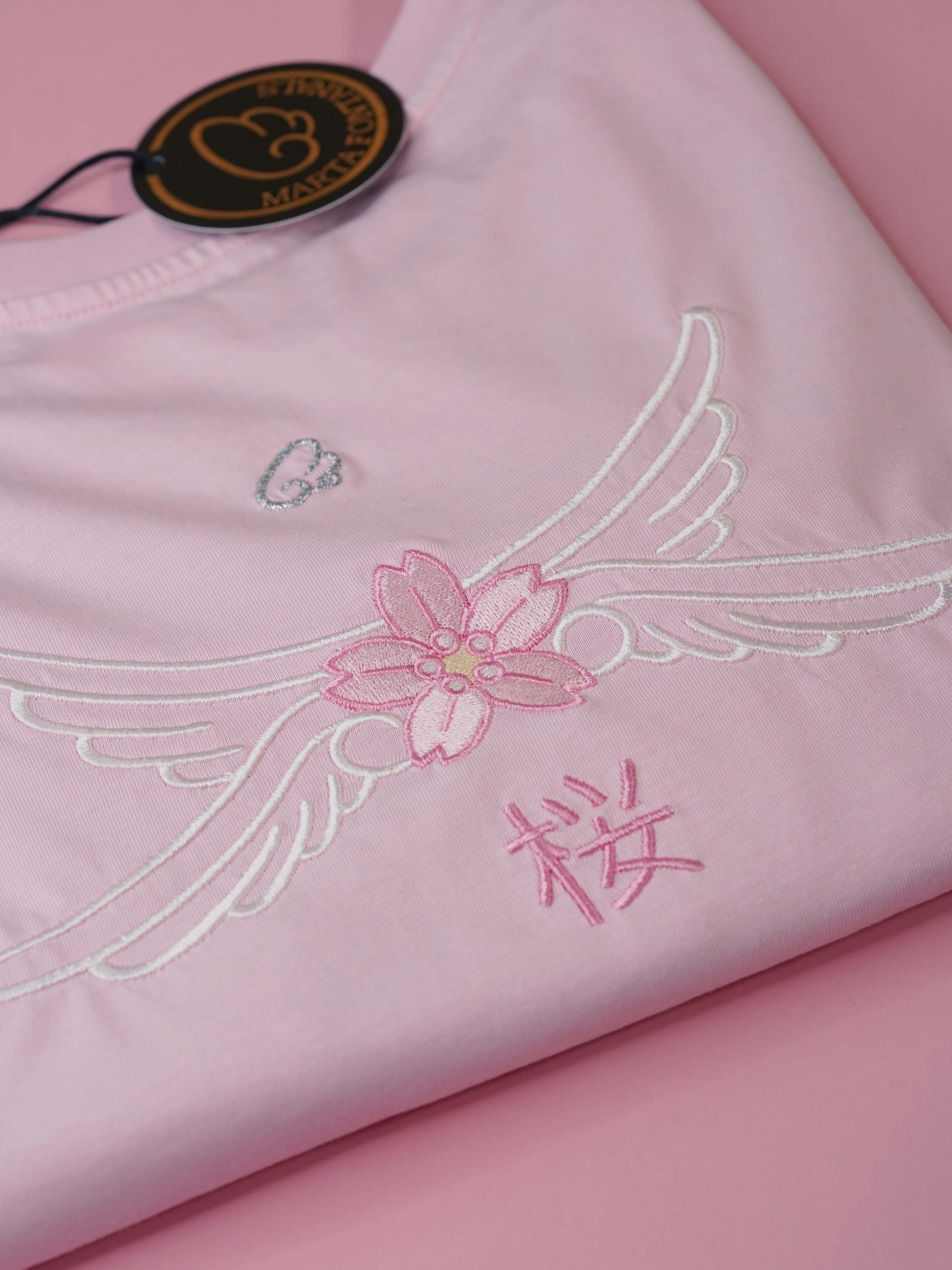 Sakura wings Embroidery T-shirt (pink) - Image 6